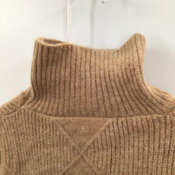 Women's Wool Cotton Classic Harlequin Sweater Tan Preppy Turtleneck Quiet Luxury - Picture 10 of 10